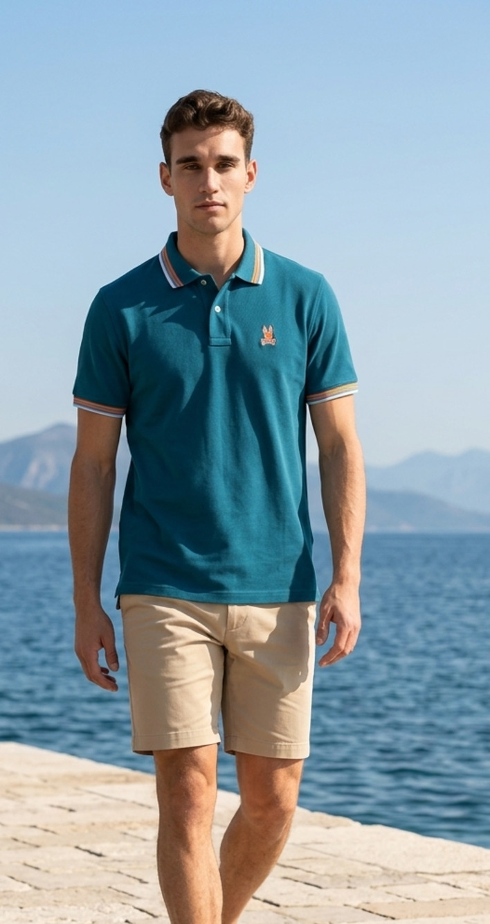 Men’s Psycho Bunny Men's Aram Pique Polo Shirt in Mallard Blue XL (small fitting